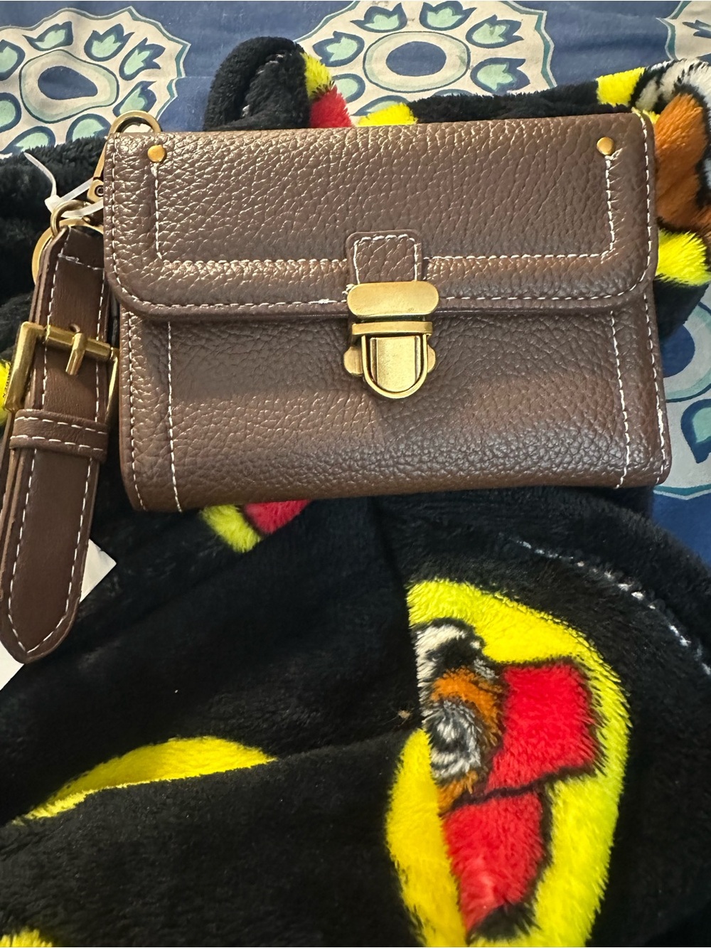 Brown Leather Steve Madden Wallet Bag with Gold Hardware